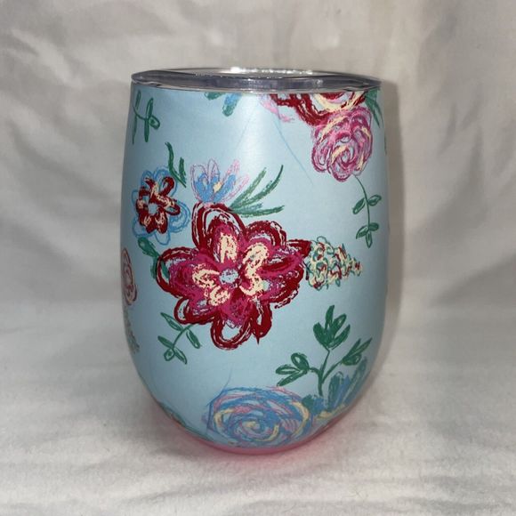 NEW Matilda Jane Be Merry Wine Tumbler Blue w/Pink Floral with Lid - Picture 6 of 8